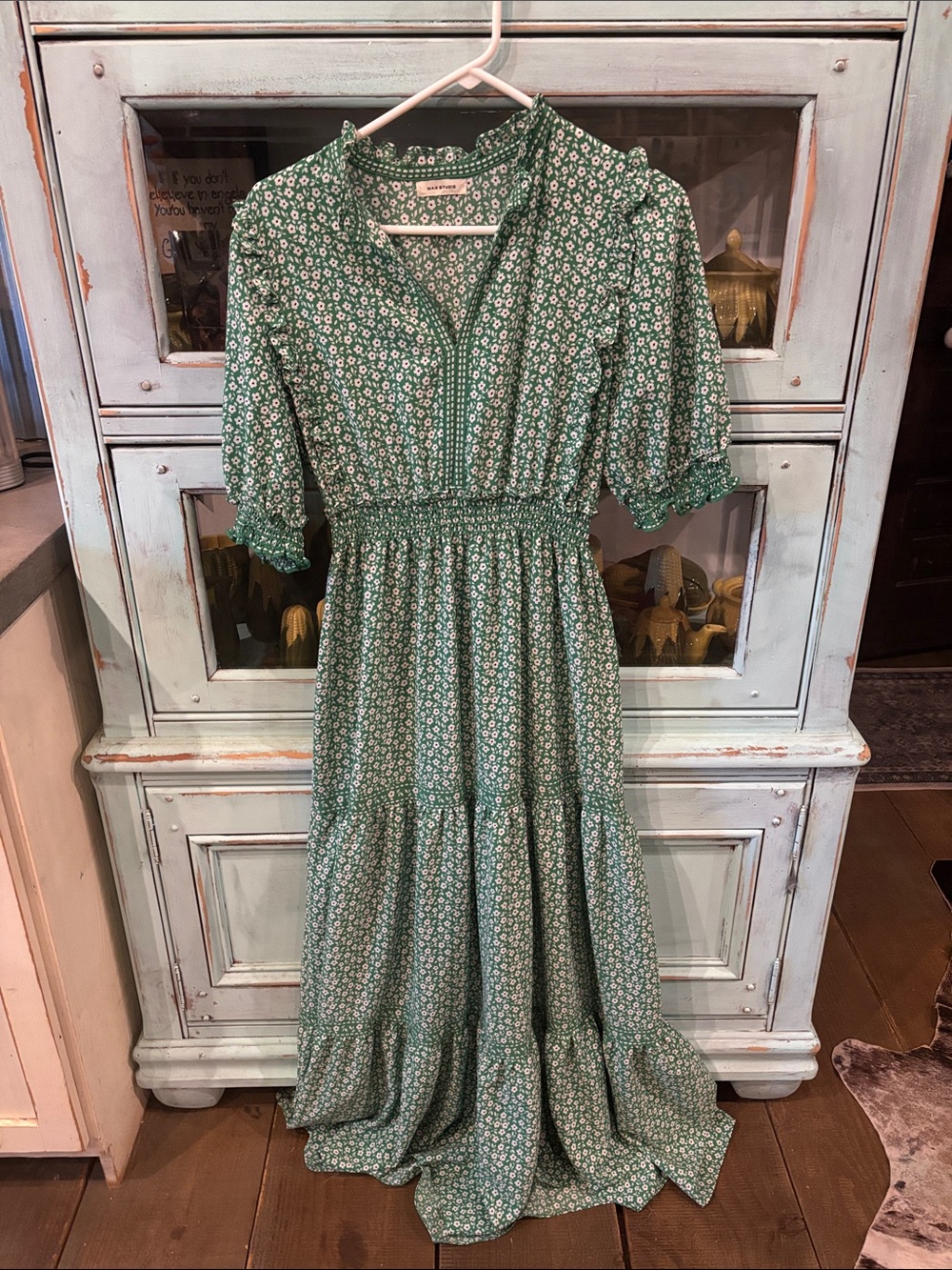 Green Floral Maxi Dress with Smocked Waist
